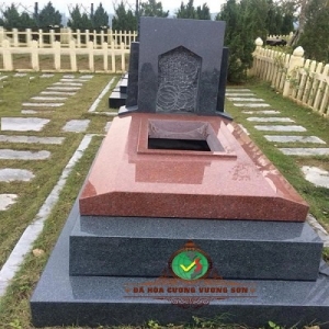 Mộ Đá Hoa Cương Phối Màu Đen Và Đỏ